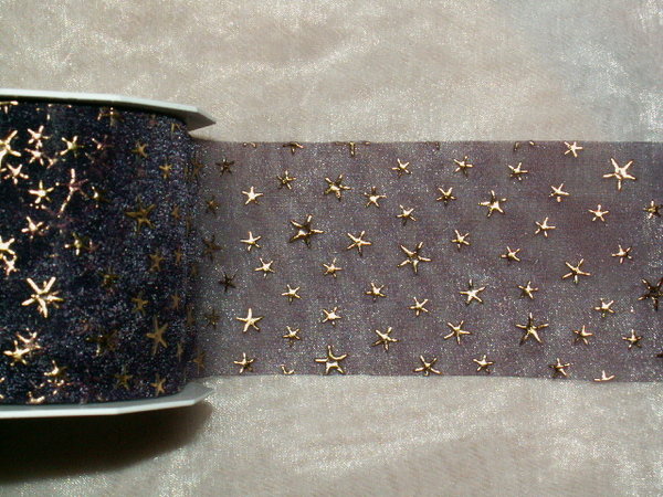 Organzaband 72 mm- aubergine lila-gold Sterne 5M