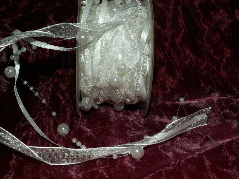 Perlenband Hochzeit creme Schleifenband 25mm mit Perlen 10mm Kommuniom Band 
