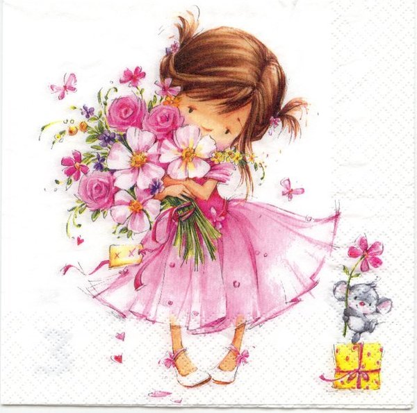 Servietten Kindergeburtstag Mädchen mit Blumen