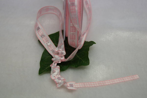 Rüschenband Karo rosa weiß