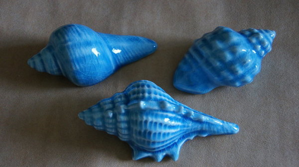 Muscheln Keramik 3 Stk. blau